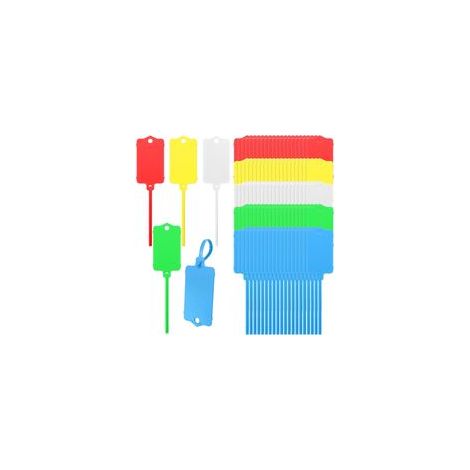 Lot de 100 étiquettes d'expédition en plastique, 3,7 x 6,3 cm, étiquettes imperméables inscriptibles, étiquettes d'attache de câble (1/5)