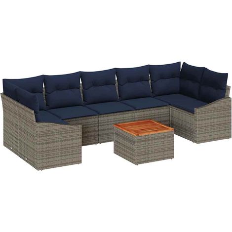 Garden Sofa Set 8 pcs Grey and Navy Blue Poly Rattan vidaXL
