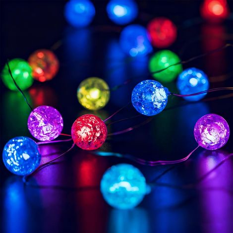Guirlande Lumineuse à Boules de Cristal Crackle, Guirlande Lumineuse à Boules de Cristal, 300 cm 30 LED Guirlande Lumineuse à Boules avec Batterie, Boules de Couleur Cristal Crackle, pour (1/5)
