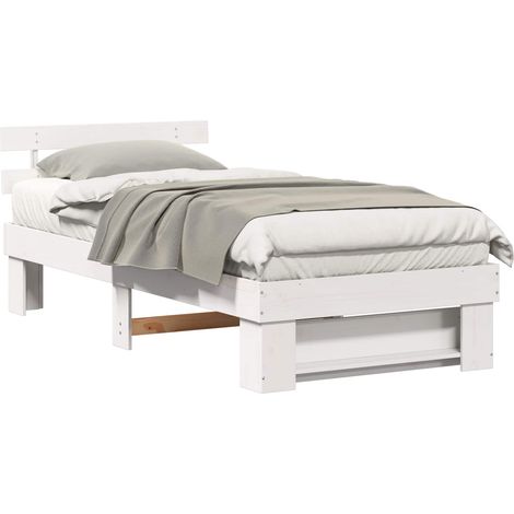Lit simple Lit adulte Cadre de lit avec tête de lit Blanc 80 x 200 cm Pin massif (1/5)