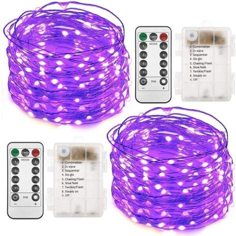guirlandes lumineuses à piles télécommande minuteur 8 modes Lot de 2 100 LED 10 m Violet (1/4)