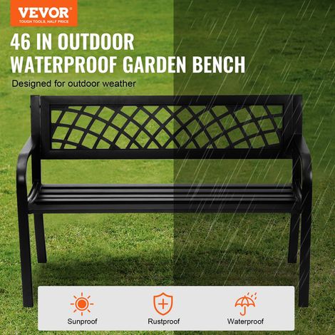 Banc de Jardin 116,3 cm, Banquette d'Extérieur en Métal, avec Capacité de Charge 218 kg, avec Dossier et Accoudoirs, Assemblage Facile, Mobilier pour Patio Terrasse, Parc, cour, Porche d'Entrée (1/5)