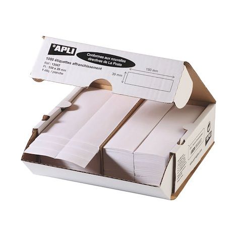 Etiquette affranchissement 1 de front 150 x 39 mm Apli Agipa blanche - Boîte de 1000 (1/2)