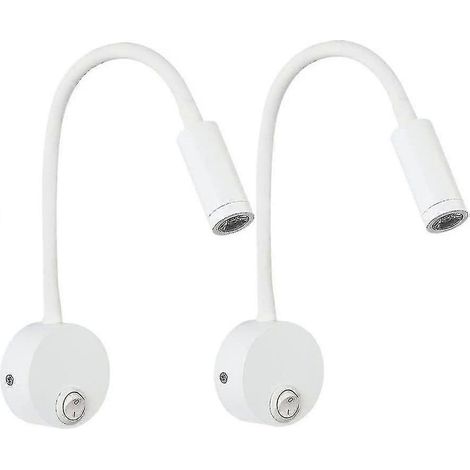 Lot de 2 lampes de lecture murales LED en aluminium argenté, lampe de bureau à lumière blanche chaude avec protection des yeux, lampe de chevet avec interrupteur. (1/5)