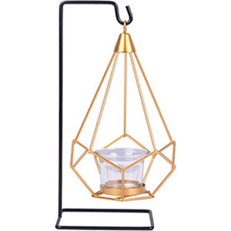 Bougeoirs Decoration, Bougeoir à Thé Géométrique avec Coupe en Verre et Présentoir, Support de Bougie en Verre géométrique en Métal, Bougeoirs Bougie pour la Maison, Bar, Mariage, Fête-Fei Yu (1/5)
