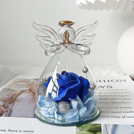 Ghyt Rose Immortelle, cadeau d'anniversaire pour femme, maman, grand-mère, épouse, figurine d'ange en verre avec de magnifiques fleurs bleu foncé, cadeau d'anniversaire (1/3)