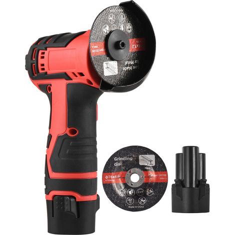 Kit de meuleuse d'angle sans fil 12 V : disque à rectifier 76 mm, 2 batteries lithium-ion 2,0 Ah, chargeur, boutons ergonomiques