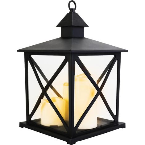 Grande lanterna decorativa nera con tre candele a LED Golia (1/5)