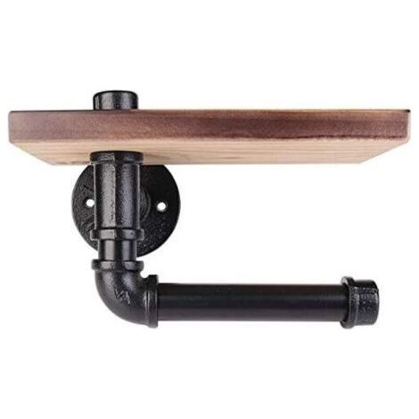 Toilet Paper Holder, Decorative Wall Shelf - Industrial Style - Steel Pipe - with Wooden Shelf for Bathroom Decor (1/3)
