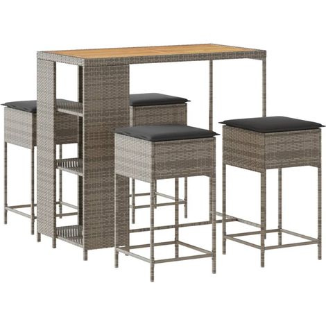 Ensemble de bar de jardin 5 pcs Mobilier de jardin avec coussins gris poly rotin (1/5)
