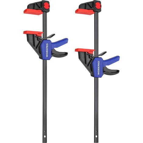 Workpro – Serre-joint à une main 2 pièces – Acier et nylon – Largeur de serrage 305 mm – Force de serrage 68 kg – Plage d'étirement 440 mm