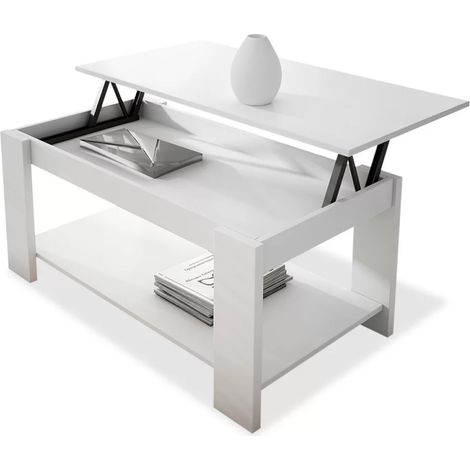 Mesa centro elevable New Belen acabado blanco wax, 50cm(alto) 100cm(ancho) 55cm(largo)
