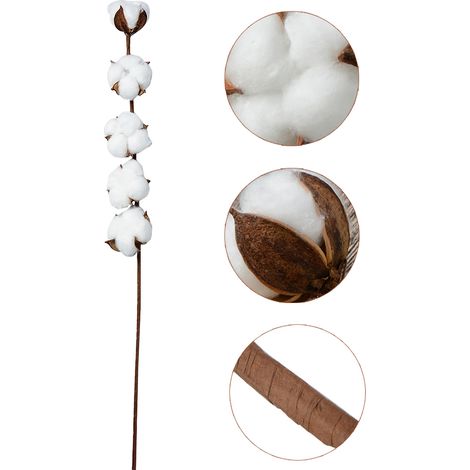 Branches de fleurs de coton artificielles, imitations de tiges de coton séchées, pour la décoration de la maison, des fêtes et des mariages (1/5)