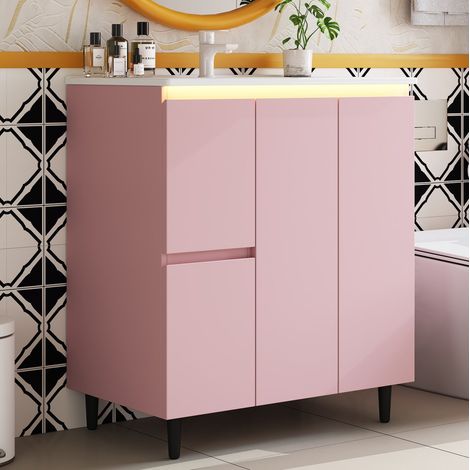 Mobile bagno con lavabo 76 x 47 x 89 cm su piedini, 2 cassetti, LED, rosa DESVIAE (1/5)
