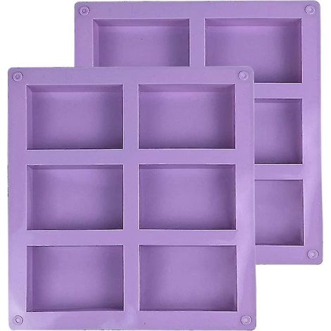 Moule à savon rectangulaire violet en silicone à 6 cavités pour la fabrication de savons, muffins, cupcakes, chocolats et biscuits maison - Lot de 2 (1/5)
