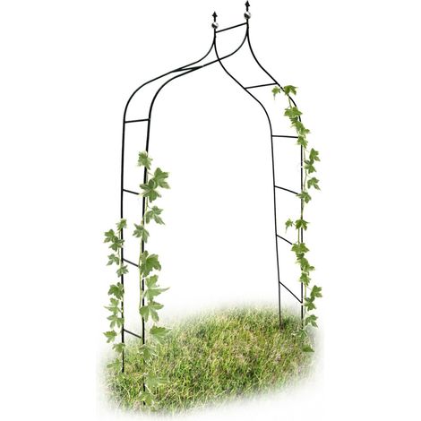 4 Arcos Jardín Metal, para Plantas, 240cm, Punta con Flor de Lis y Esferas, Puertas Enredaderas, Trepadoras, Verde