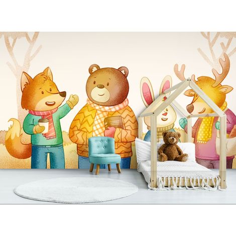 Papier peint enfant – Animaux de la forêt illustrés - 150 x 250 cm (1/2)