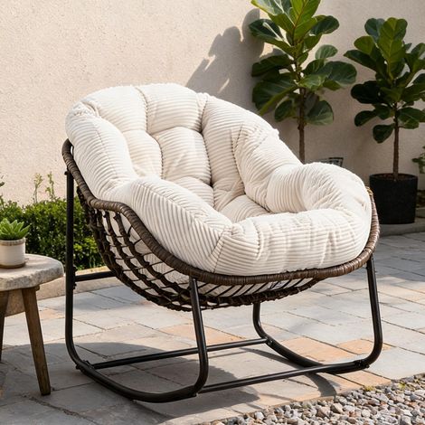 Fauteuil à bascule en résine tressée pour jardin blanc en acier (1/5)