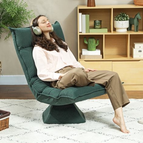 Silla de suelo giratoria 360 grados, respaldo reclinable en 5 posiciones, plegable, poliéster verde (1/5)