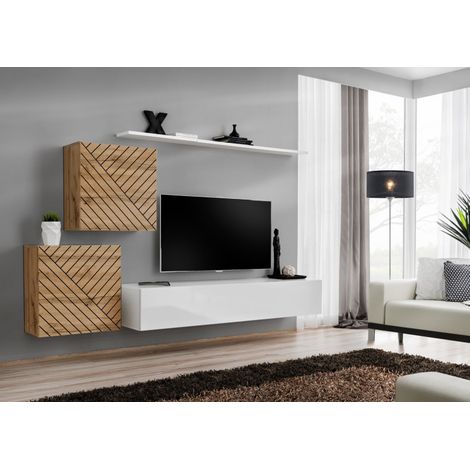 Ensemble de 4 meubles muraux "Switch V " pour TV en bois - Beige et Blanc - L 250 x H 150 x P 40 cm - Livraison gratuite