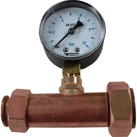Arcanaute – Jaquette prise de pression réseau eau femelle écrou libre 3/4'' – Sortie femelle 1'' – Manomètre radial 0/10 bars glycérine (1/5)