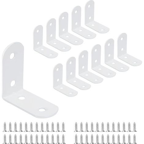 Lot de 12 équerres d'angle 40 x 40 mm à angle droit à 90 degrés en métal avec 48 vis pour fixation de meubles en bois Blanc (1/5)
