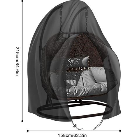 Hängesesselbezug, Gartenstuhlbezug, eiförmig, wasserdicht, robust, 420D Oxford-Gewebe, schwarz, 248 x 215 cm (1/4)
