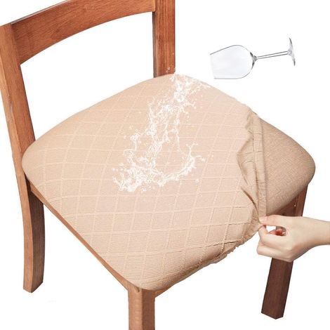 Fundas para sillas, fundas para sillas de comedor con lazo, fundas para sillas de jacquard elásticas, fundas protectoras para sillas de comedor y cocina - 4 piezas, patrón de diamantes, beige.