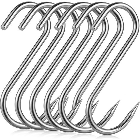 Crochets Boucher Viande Acier Inoxydable Lot de 6 Forme S Suspension Fumage Grillage Abattage Cuisine Charcuterie Ustensiles Robustes Séchage Salaison Boucherie Traiteur Matériel 20cm épais 6mm (1/5)
