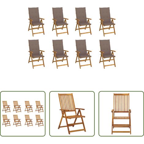 Akazienholz - Klappbare Gartenstühle mit Kissen 8 Stk. Massivholz Akazie (1/5)