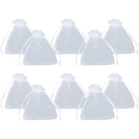 100 sacchettini in organza bianca 10x12 cm, trasparenti, con coulisse, ideali per piccoli oggetti, regali, confezioni di gioielli e per l'organizzazione.