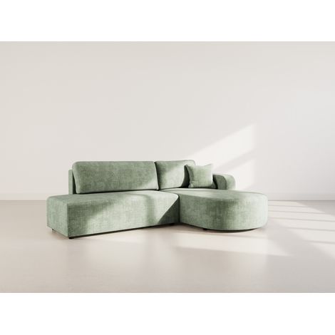 Miro - canapé d'angle droit 4 places convertible avec coffre en velours texturé - vert sauge (1/5)