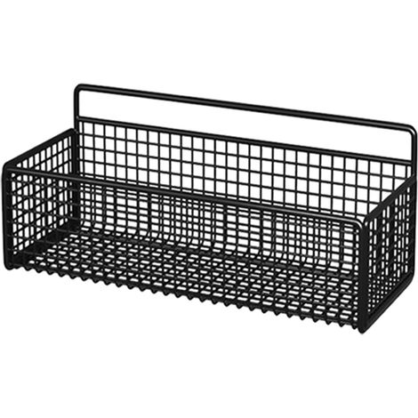 Panier Mural Métallique - 26 x 15 x 14 cm - Pour Salle De Bain Et Cuisine - Fixation Sans Perçage - Noir - 1 Pièce (1/5)
