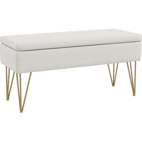 Banc banquette coffre de rangement 2 en 1 en tissu crème avec pieds en acier doré 100 x 40 x 49 cm pour salon moderne (1/5)