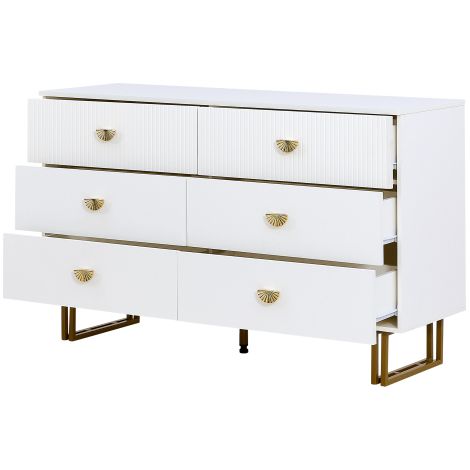 Modernes 6-Schubladen-Kommode,  Aufbewahrungs-Kommode mit Zinklegierung-Griffen & Stahlbeinen, MDF-Schrank für Schlafzimmer, Wohnzimmer, Eingangsbereich
