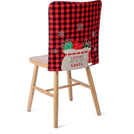 Housse de dossier de chaise de noël, plaid rouge et noir, non tissé doux, décoratif pour salle à manger et cuisine (1/5)