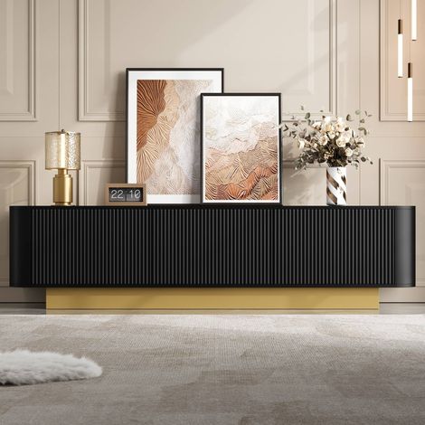 Meuble TV 170 cm, meuble bas de salon 3 portes avec étagère réglable et passe-câbles, en MDF, noir (1/5)