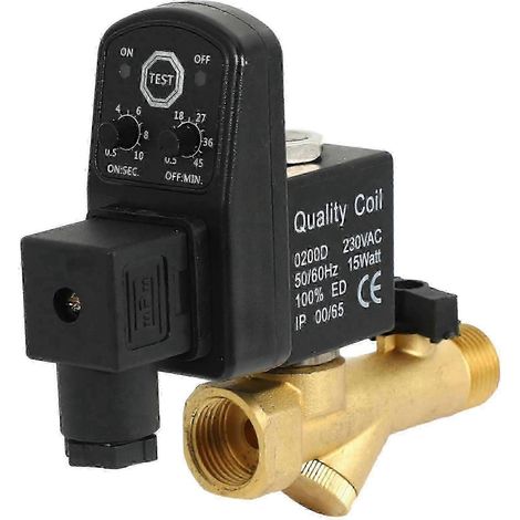 Vanne de purge automatique temporisée électronique 2 voies 1/2 pouce 220 V pour réservoir de gaz de compresseur d'air (1/5)