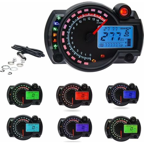 Compteur Vitesse LCD Pour Moto - Affichage Numérique 0-299 km/h - Réglage Circonférence Roue et Impulsions - Rétroéclairage 7 Couleurs - 1 Pièce (1/5)