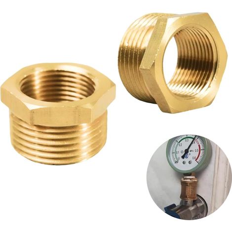 2 Stück Messing-Reduzierstück 1 auf 3/4 Zoll Adapter (AG Ø 33 mm x IG Ø 22 mm), AG/IG Reduzierstück, Nippel mit Außen- auf Innengewinde, Rohrverschraubung für Wasserleitungen (1/5)
