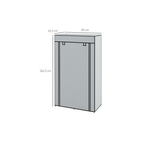 Armoire penderie en tissu gris clair pliable avec 5 compartiments et tringle, fermeture zippée pour chambre et entrée (1/5)
