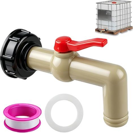 Robinet Cuve 1000l, Robinets pour Conteneur IBC, Robine de Citerne d'eau de 1", Diamètre de Sortie 32 mm avec Adaptateur S60 x 6, pour Réservoir d'eau de 1000 l (1/5)