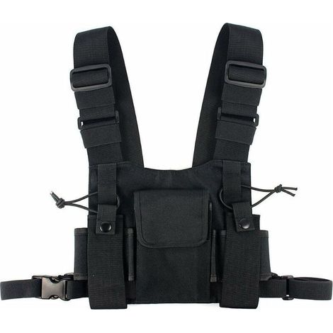 Radio Pocket Radio pettorale del Torace Anteriore Pack Custodia Fondina Gilet rig Borsa per 2 way Radio Walkie Talkie Applicare Nero (1/5)