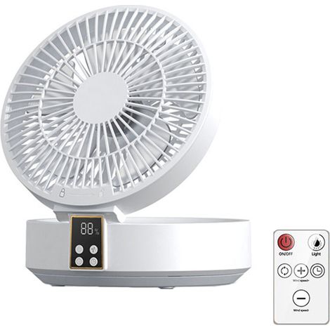 Ventilateur de table mural à oscillation automatique, batterie rechargeable, ventilateur pliable portable, télécommande silencieuse, ventilateur de circulation d'air à 3 vitesses avec lumière d'ambia (1/5)