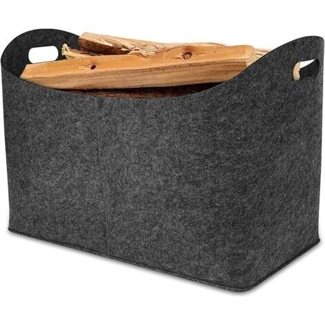PA 55 x 30 x 40 cm großer Filzkorb für Holzscheite mit verstärktem Griff, Aufbewahrungstasche für Brennholz, Zeitungen und Kleidung, Kaminzubehör (Dunkelgrau) (1/5)