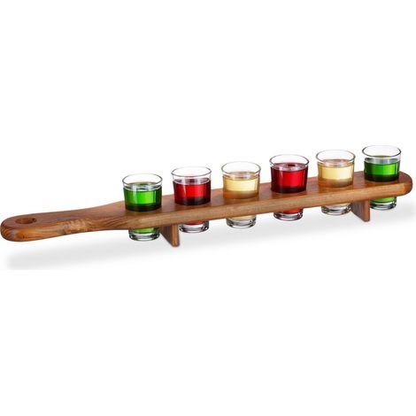 Schnapsbrett aus Holz mit 6 Gläsern