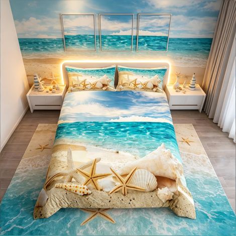 Housse de Couette en Forme d'étoile de mer et de Coquillages pour Enfants et Adultes Literie de Vacances Ultra Douce Lit Super King (1/5)