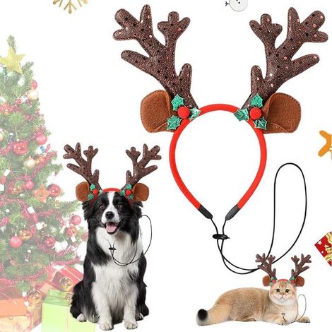 Deguisement Chien, Deguisement Noel Chien, Bandeau de Noël pour Animal de Compagnie, Déguisement pour Chat, Chien Chat Bois de (1/5)