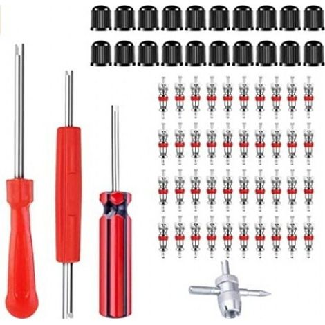 64 Pièces Outils pour Valves de Pneus, Démonte Valve Pneu, Démonte Obus de Valve des Pneus, Demonte Obus Valve Voiture, Outil de Réparation de Valve de Pneu, pour Vélo Moto Voiture Camion de Pneu (1/4)
