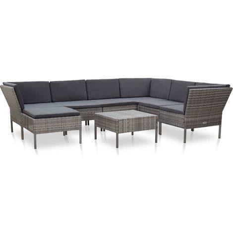 8-tlg. Garten-Lounge-Set mit Auflagen Poly Rattan Grau